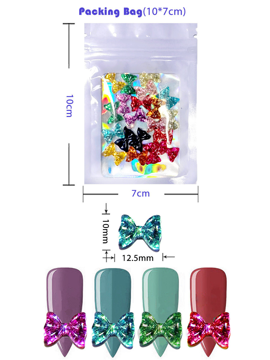 40pcs Mixed 3D Bowknot Resin Nail Art with Glitter DIY Nail Art Decoration