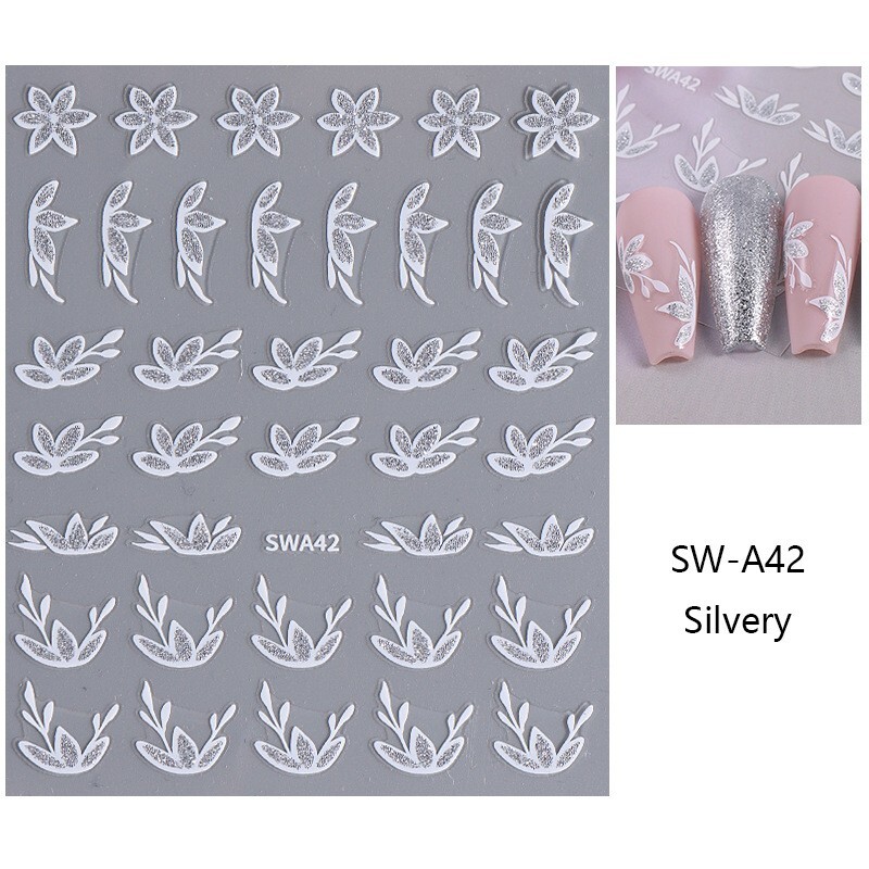 2Pcs White Pink Glitter Flower Floral Star French Nail Art Stickers Decals NH28
