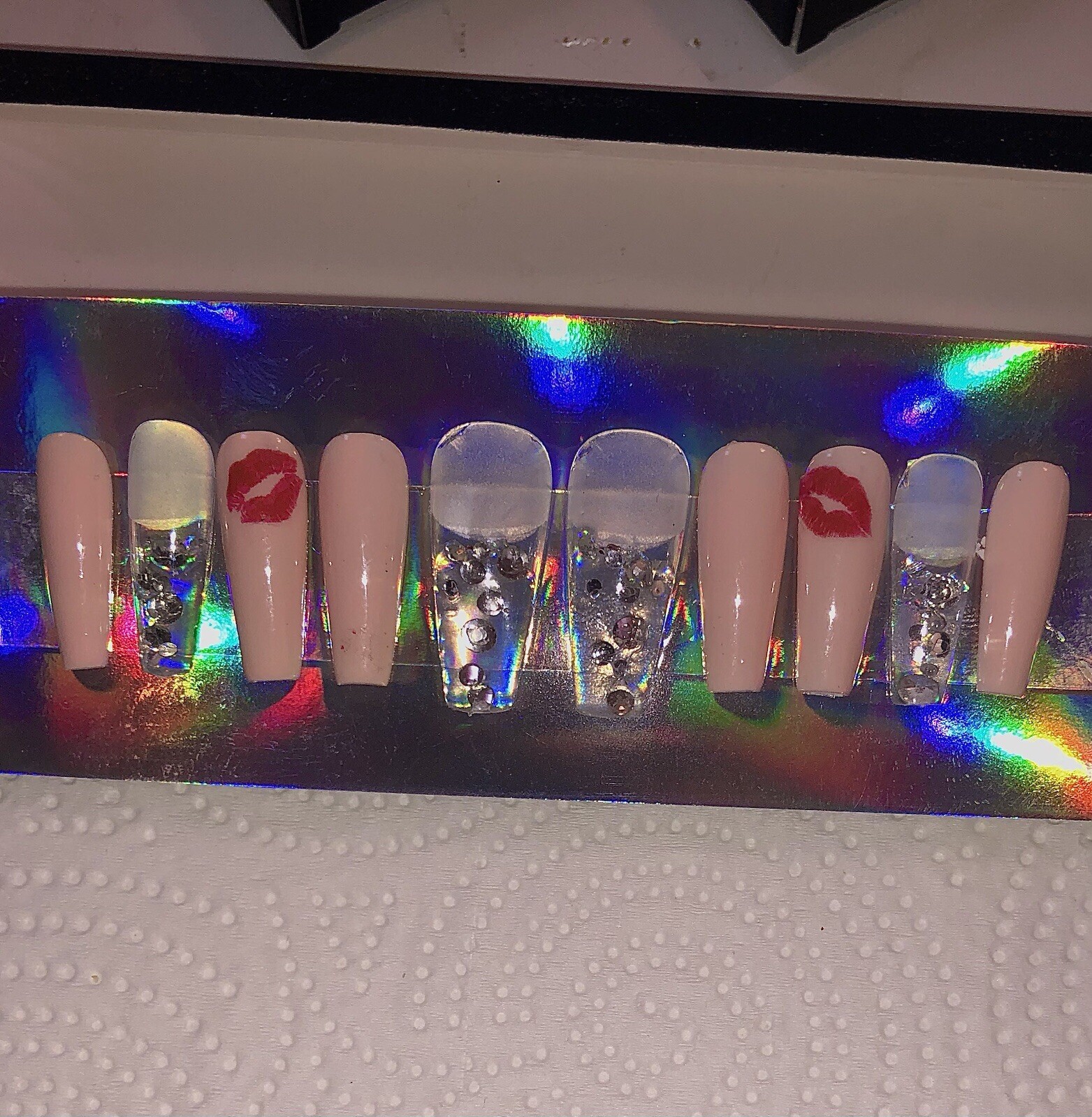 Nude and Clear Kiss Design Press-On Nails