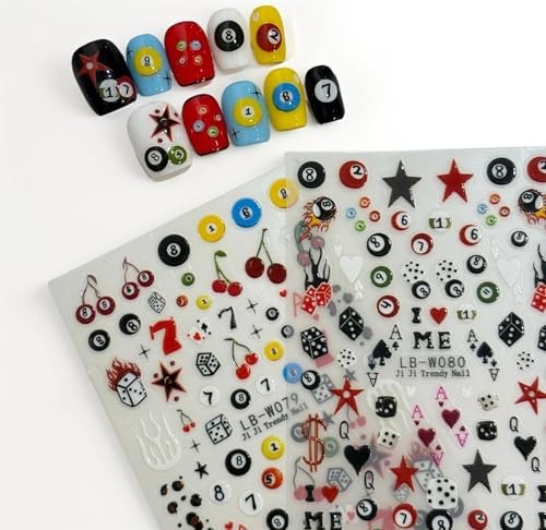 3D Nail Stickers for Pool & Dice Design – Cartoon Style Press 1 Dice Snooker