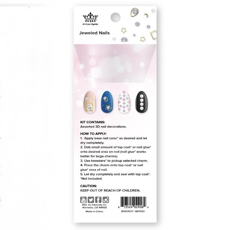 Pueen Nail Art Charms Assorted 3D Jeweled Accents Gold, Silver And Rhinestone