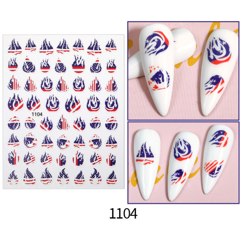 American Flag Star Heart LOVE July Memorial Day Butterfly 3D Nail Sticker NS3
