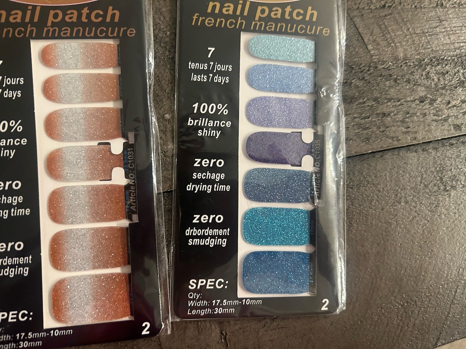 Nail Patch French Manicure Polish Stickers Last 7 Days 13 Different Sets Glitter