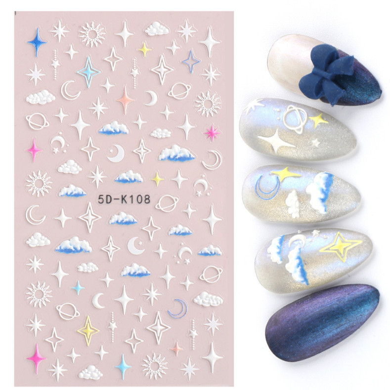 5D Embossed Nail Stickers Galaxies Star Moon Heart Engraved Adhesive DIY NS17