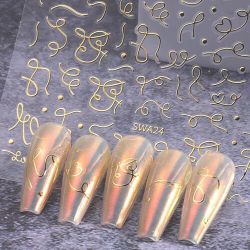 4 Sheet Line Nail Art Stickers Gold Sliver Irregular French lines Decals Lines