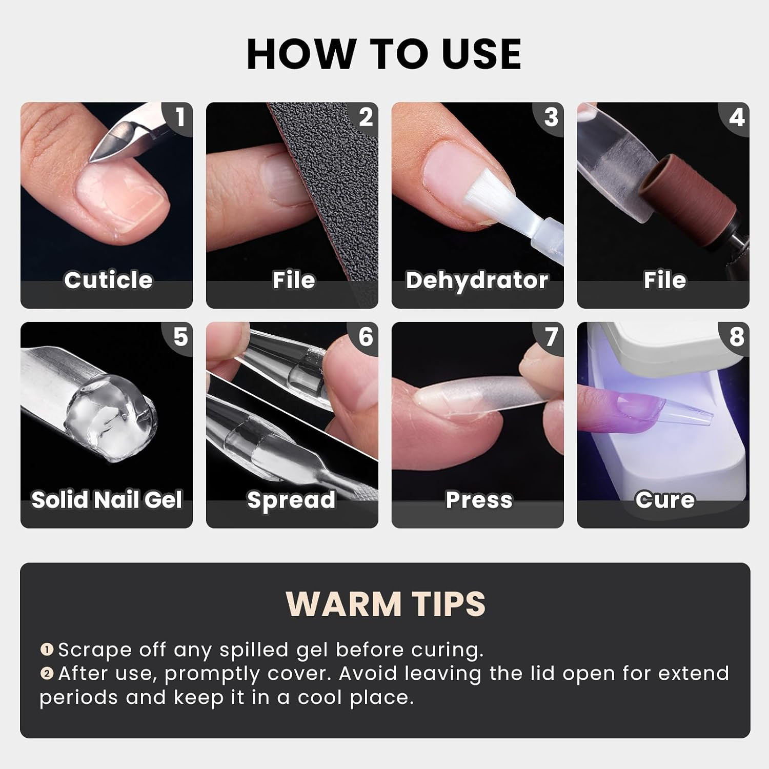 XCOATTIPS Gap-Filled Solid Nail Gel, 30G, Cure Needed | Seamless Fit for Curve &