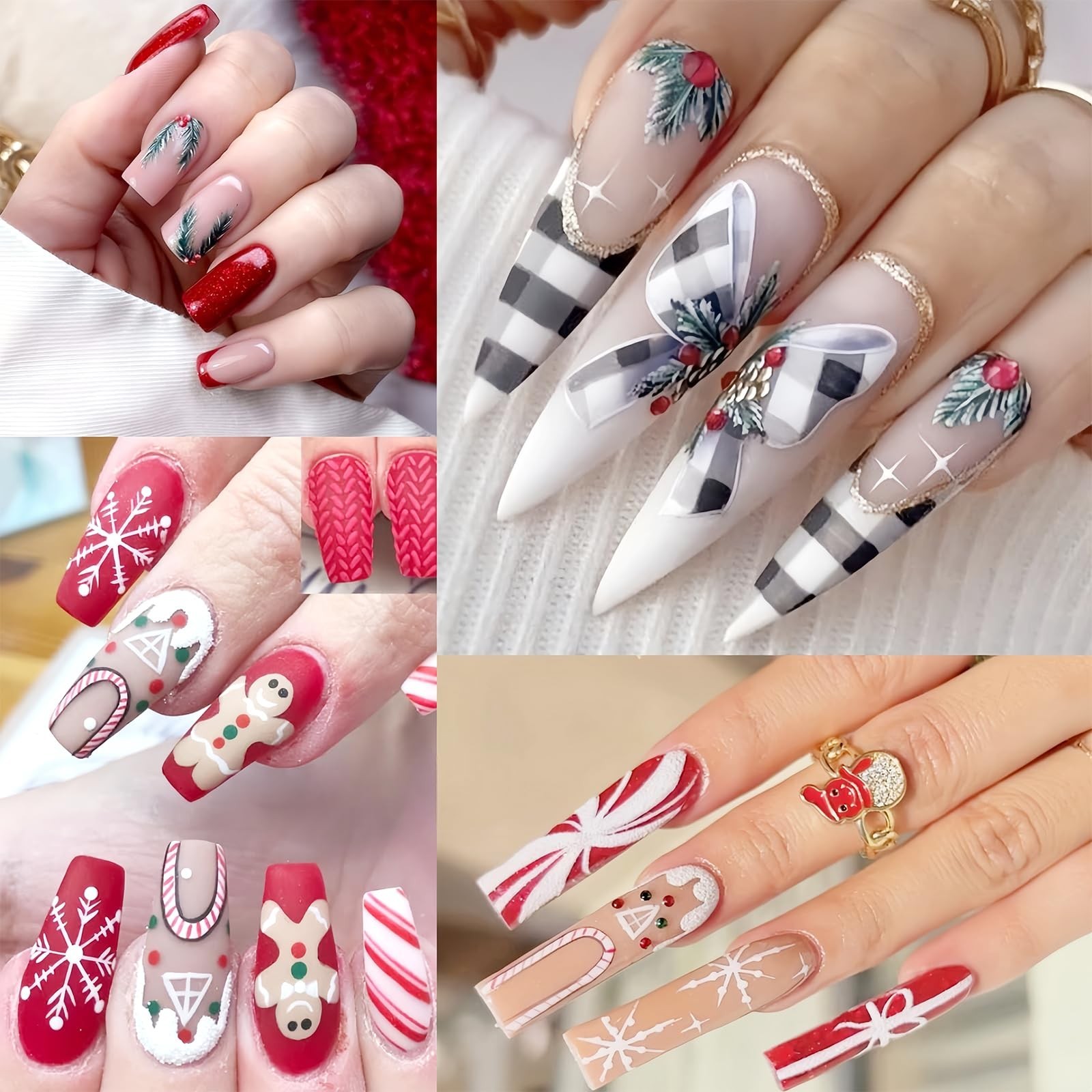 4Pcs Christmas Snowflake Nail Stickers 5D Embossed Self-Adhesive Glitter Chri…