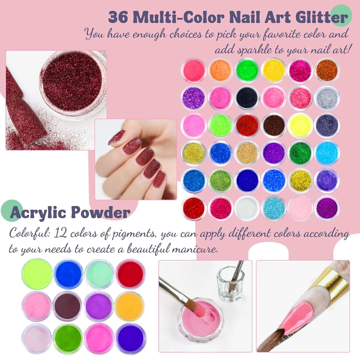 All-In-One Acrylic Nail Kit with 60 Colors, Drill & UV Light for Nail Art Lovers