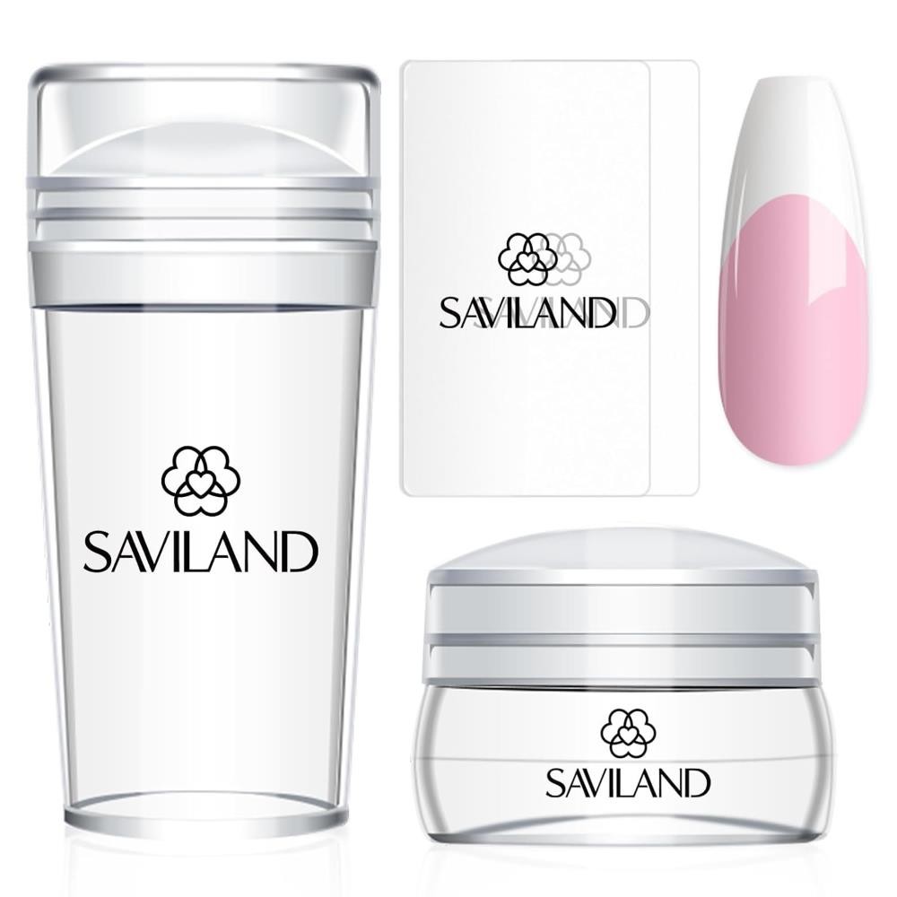 Saviland French Tip Nail Stamp – 4PCS Nail Art Stamper Kit Clear Silicone Nails