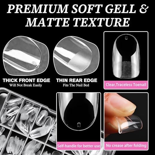 Medium Oval Gel Nail Tips, 600pcs Round Acrylic Nail Medium Oval Nail Tips