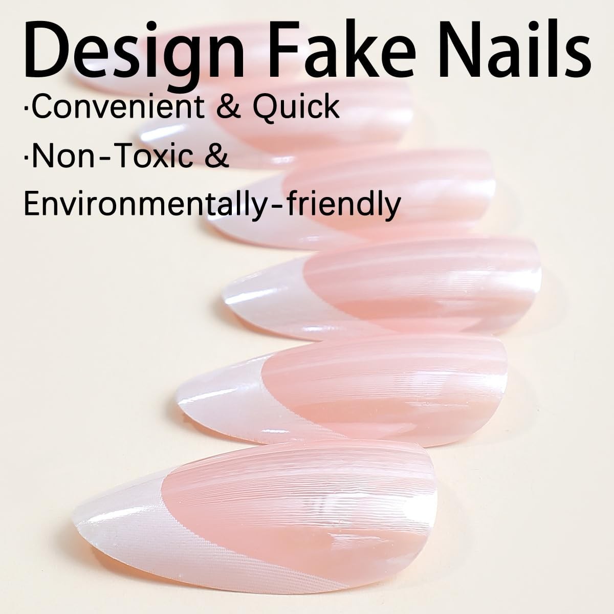 French Tip Press on Nails Almond Fake Nails Medium Chrome Stick on Nails