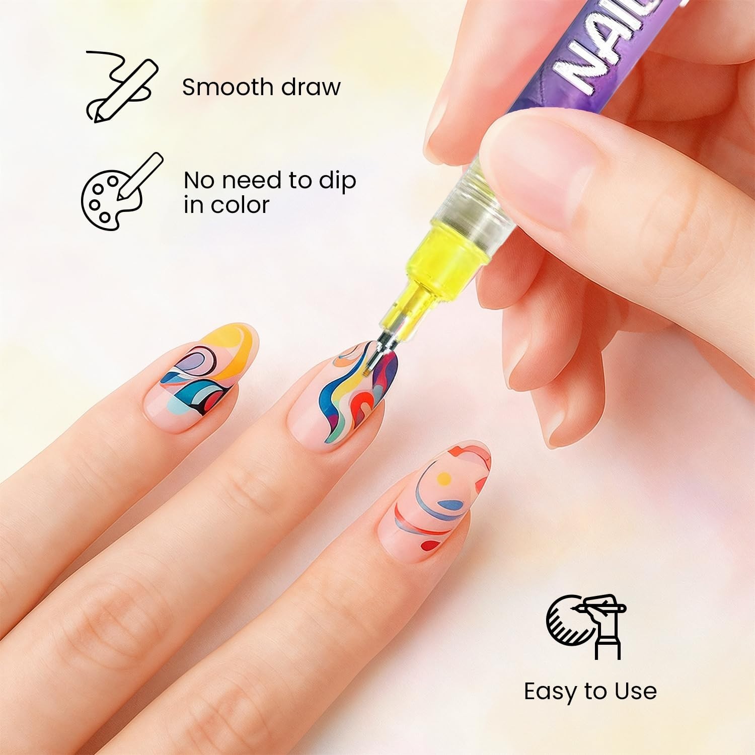 12-Color Nail Art Pens Set – Fine Tip Quick-Dry Waterproof Markers for Gel & Acr