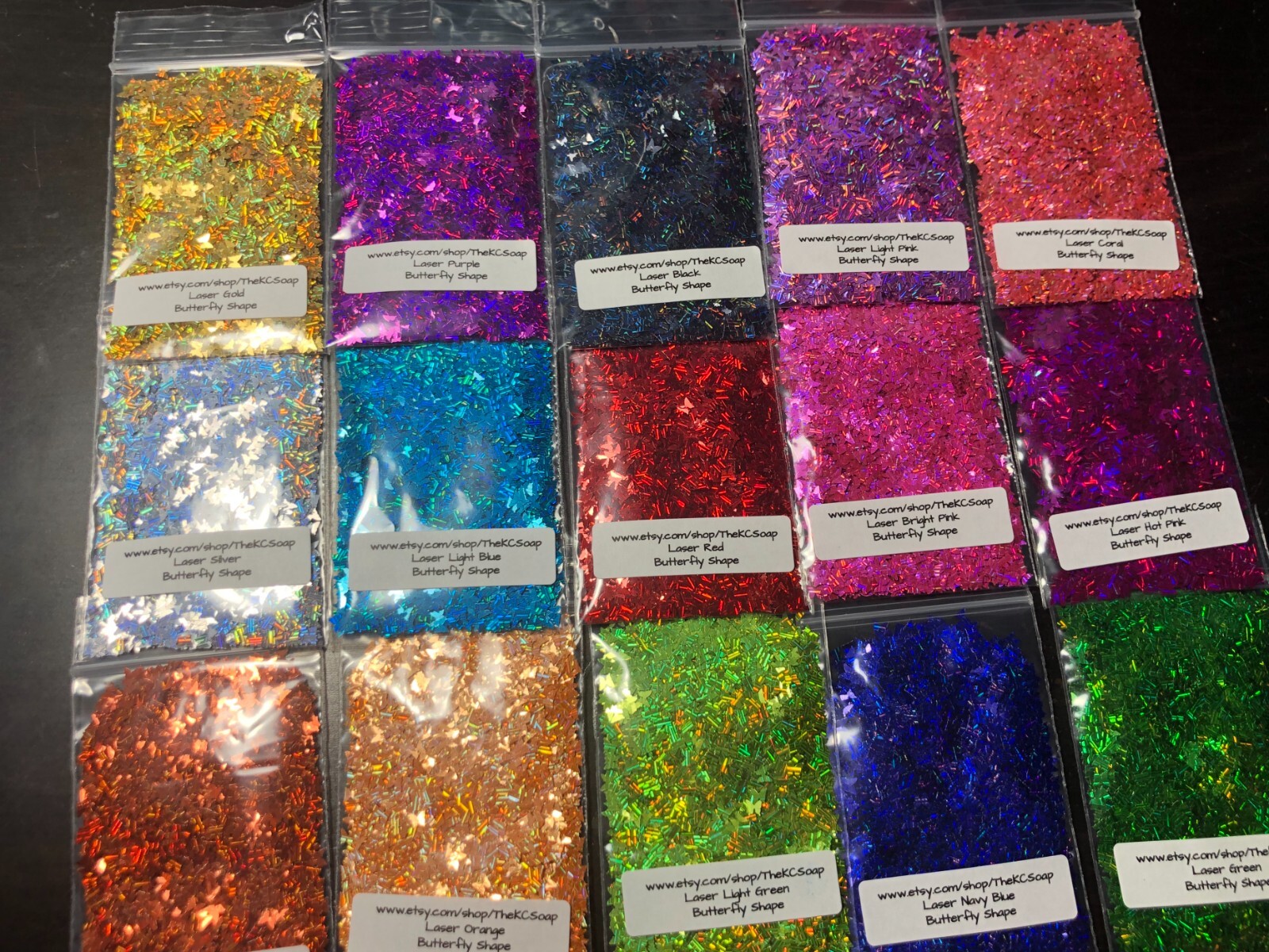 1TSP Solvent Resistant LASER BRIGHT PINK Butterfly Shape Glitter Epoxy US Seller