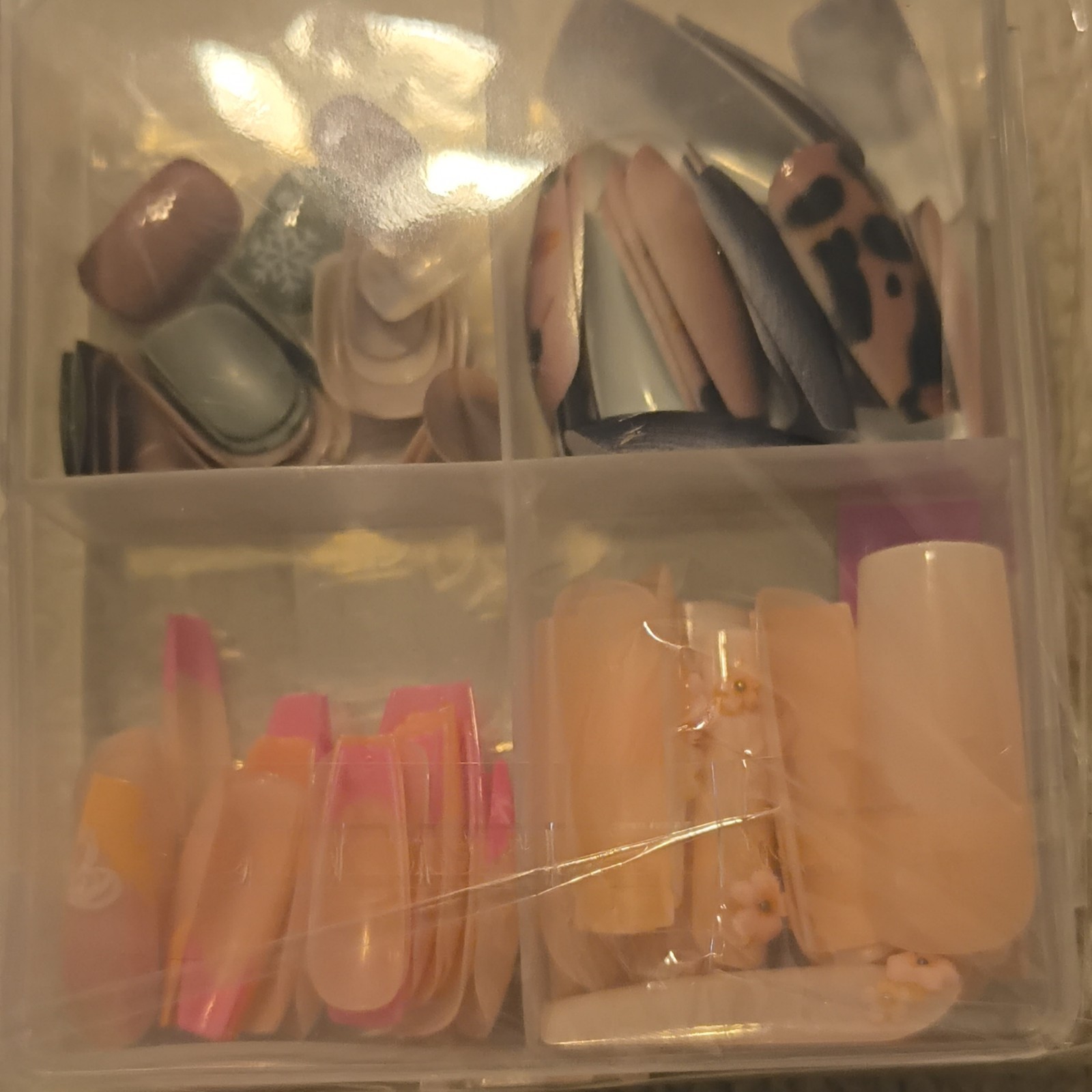 Multicolor Artificial Nail Tips Set, French 3D, Medium, Square Coffin Almond Box