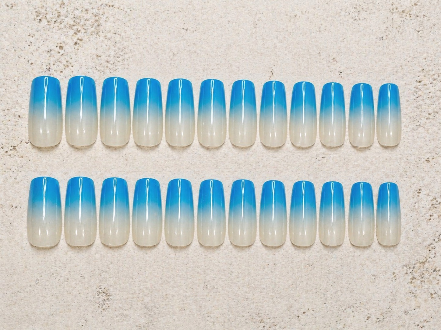 Gradient Blue Ombre Square Shape 24 Count Nails W/Nail Glue