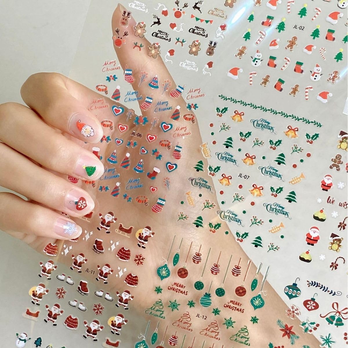 30 Sheets Christmas Nail Art Stickers 3D Snowflake Self-Adhesive B