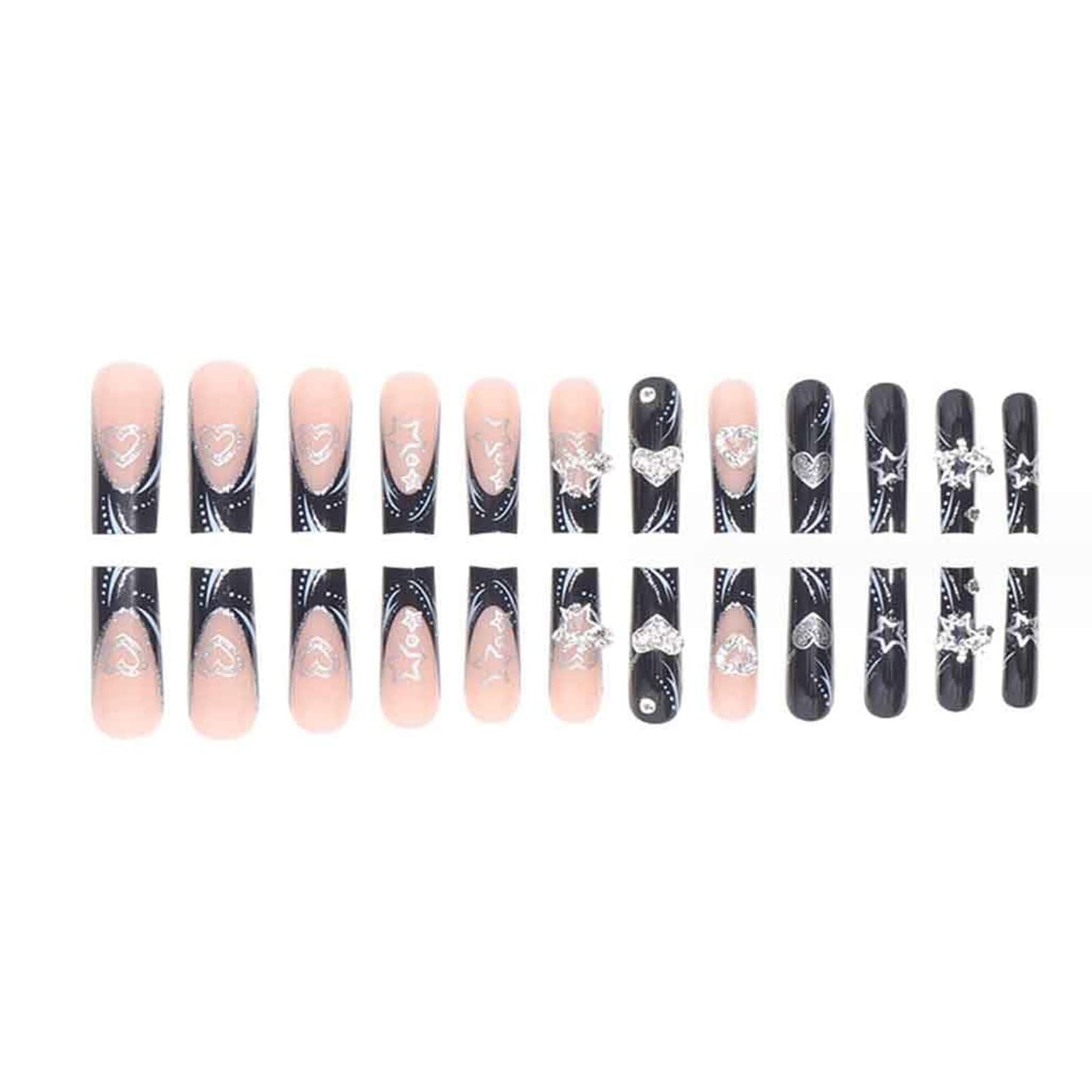 Black Nude Press on Nails Long Rhinestone Pink Fake Nails Black Nails Square …