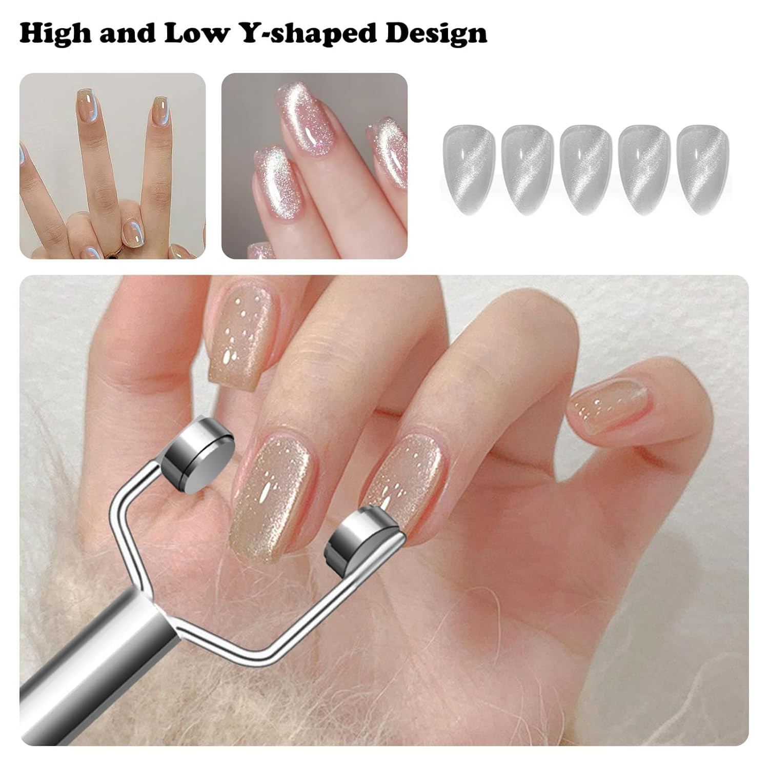 3 IN 1 Cat Eye Nail Magnet Y-Shaped Double Head Magnetic Gel Silver