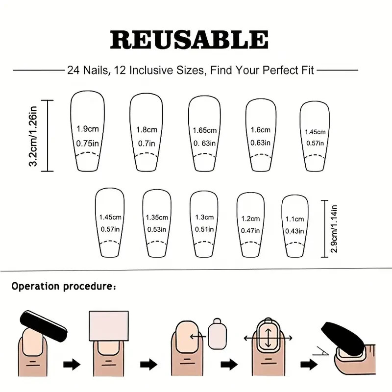 Ballet Press-On Jelly Nails 24pcs | Black Glitter Hearts & Flames Nail Set
