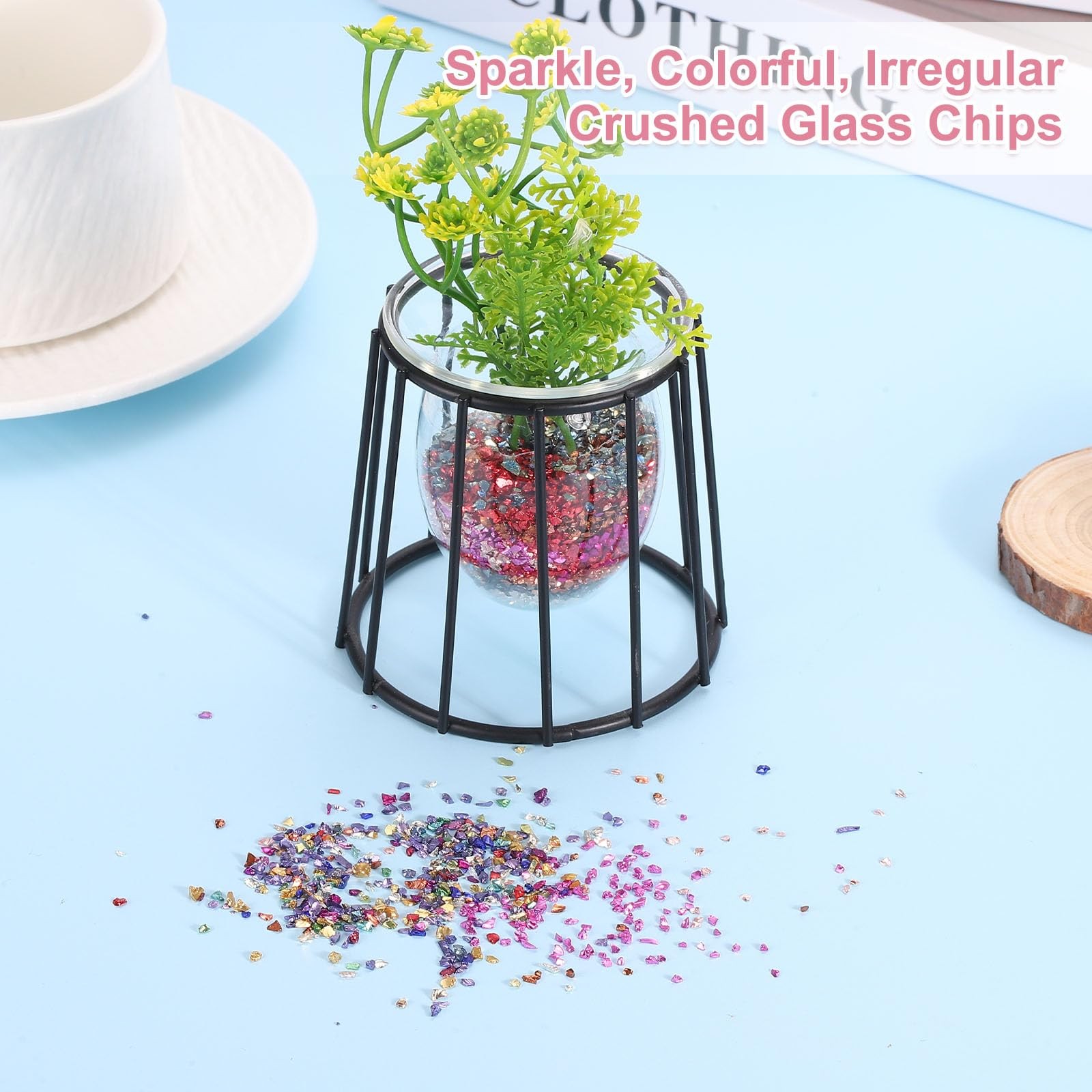 MECCANIXITY 26g Crushed Glass for Crafts, 2-4mm Metallic Irregular Glass Chip…