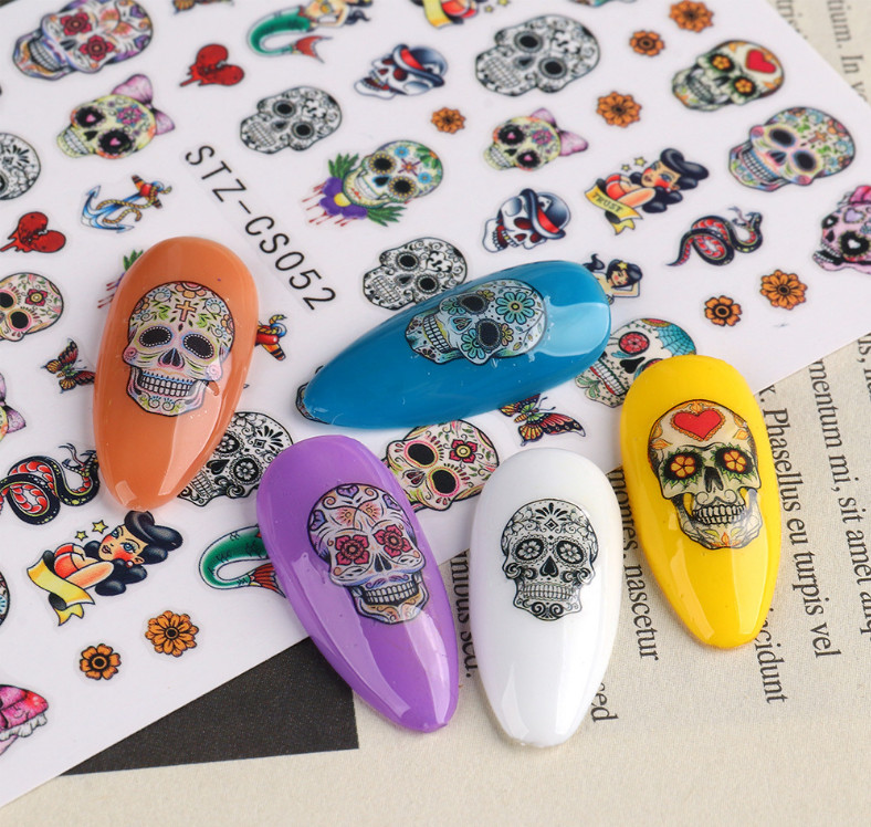 5 Sheets Halloween Skull Ghost Nail Art Stickers Clown Blood Scars Lips Decals