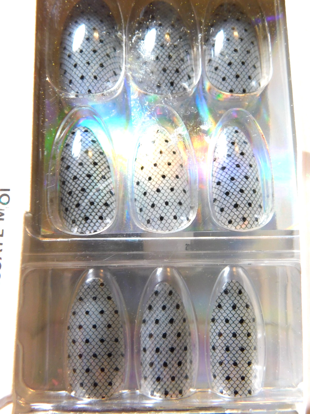 CBI Distributing Corp.~Icing 24 Faux Nails Vegan OA.AN Clear & Black Webs & Dots