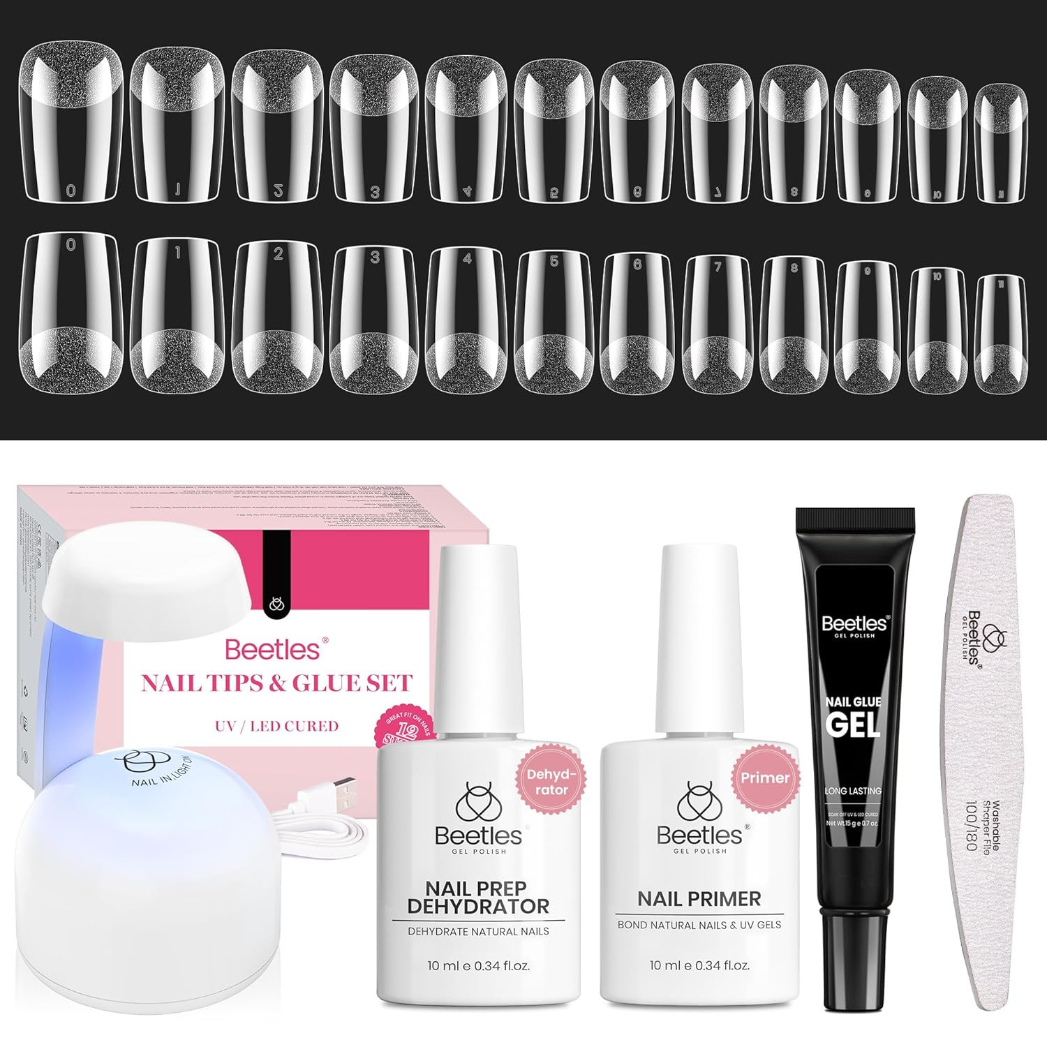 Gel Nail Kit Short Square with Nail Dehydrator and Primer, 576Pcs Half Matte Etc