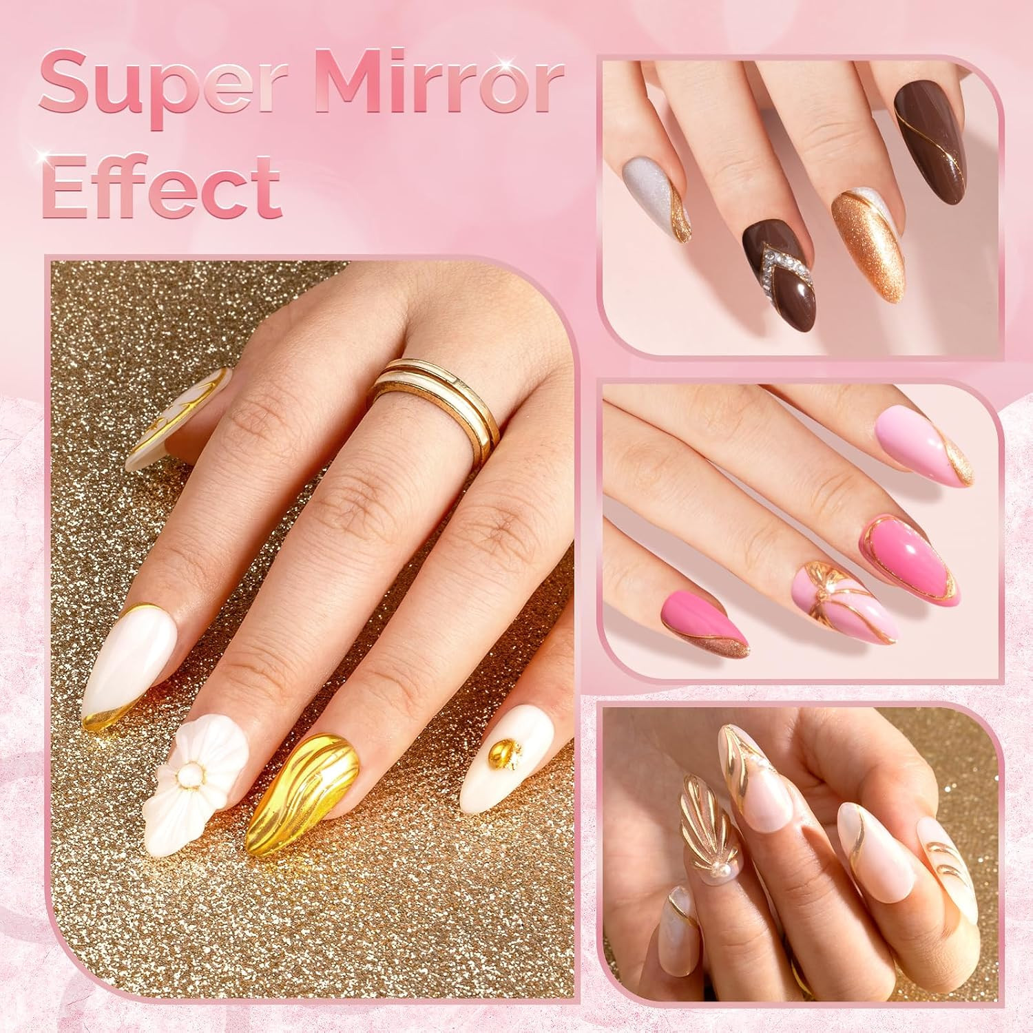 16Pcs Chrome Nail Powder for Gel Nails,Metallic Mirror Effect Pigment Stylish an