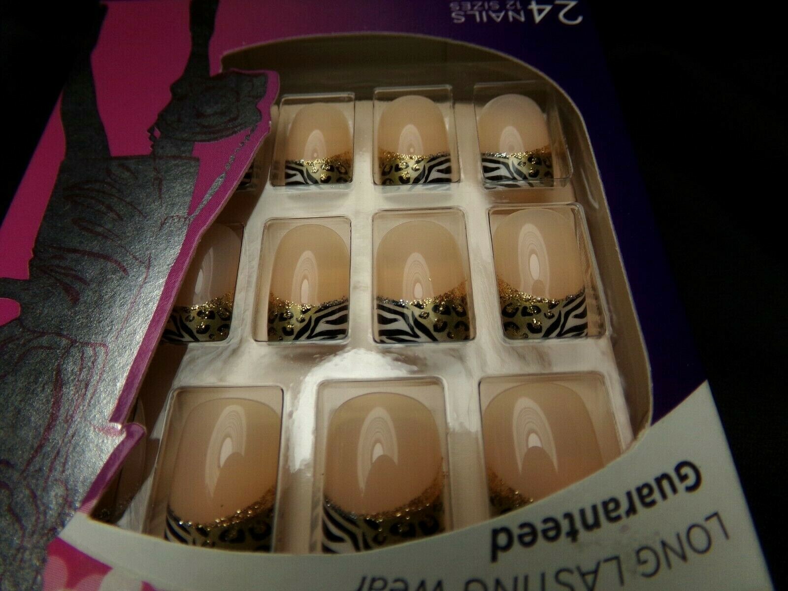 Nailene Animal French Zebra Gold Leopard Artificial Glue On Nail Short