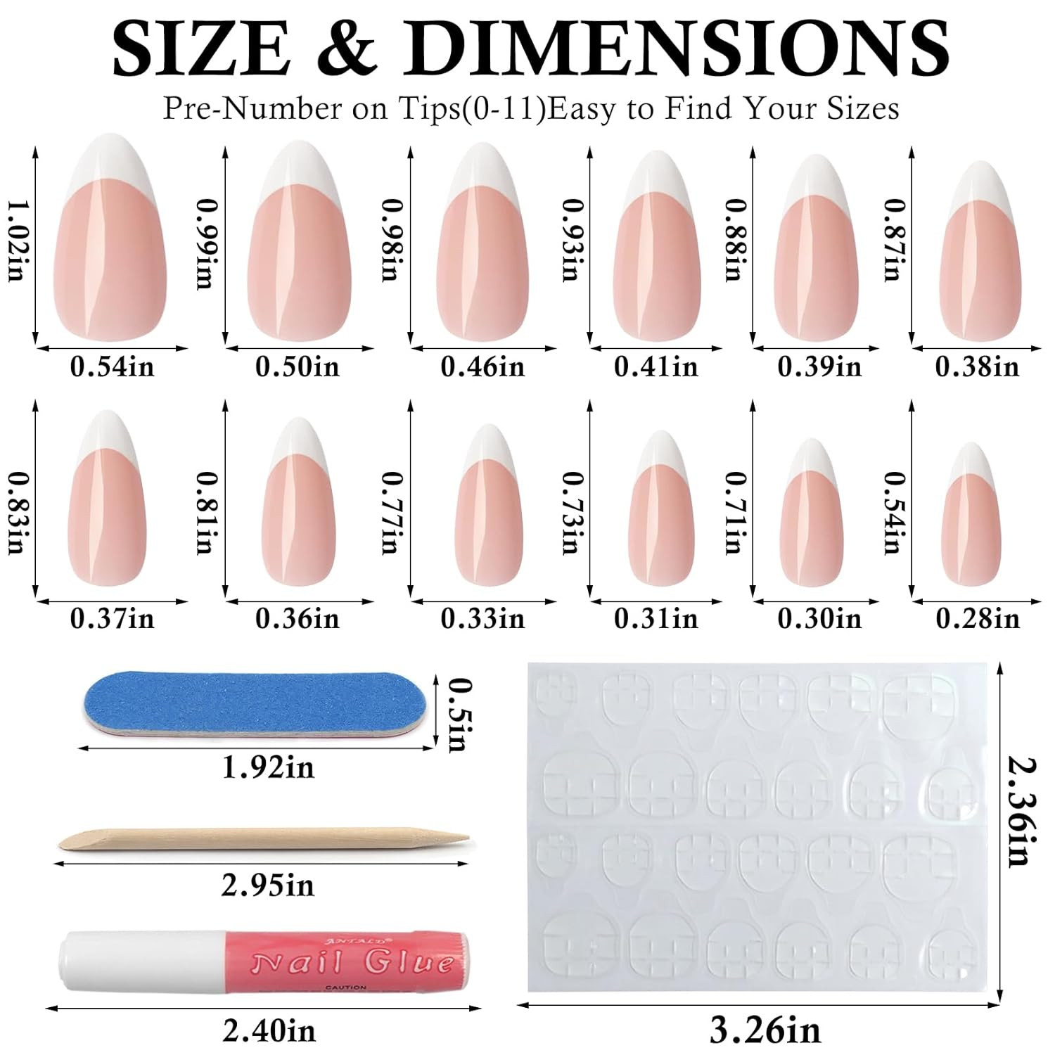 120Pcs White French Tip Press on Nails Almond Shape Fake Nails, Full Cover Gloss