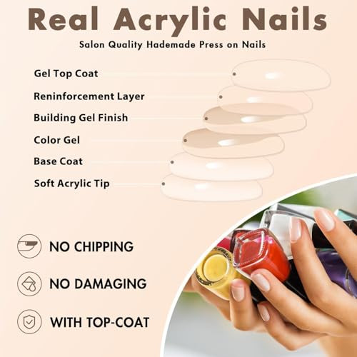 Red Press On Nails Short Oval, Short Fake Nails Acrylic Nails Press glossy red