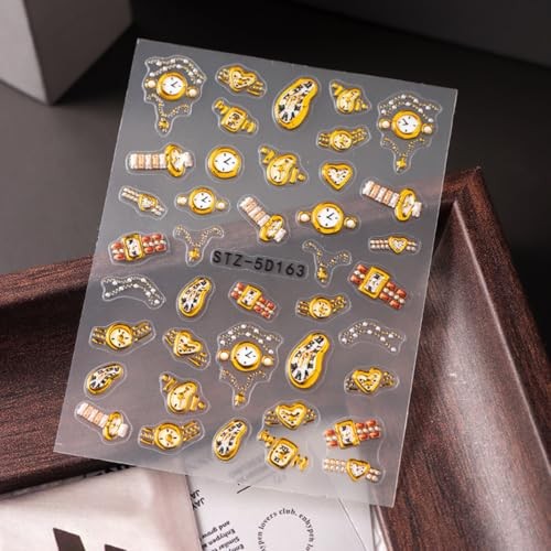 Gold Nail Stickers for Nail Art Wrist Watch Clock Nail Decals 5D Style-12