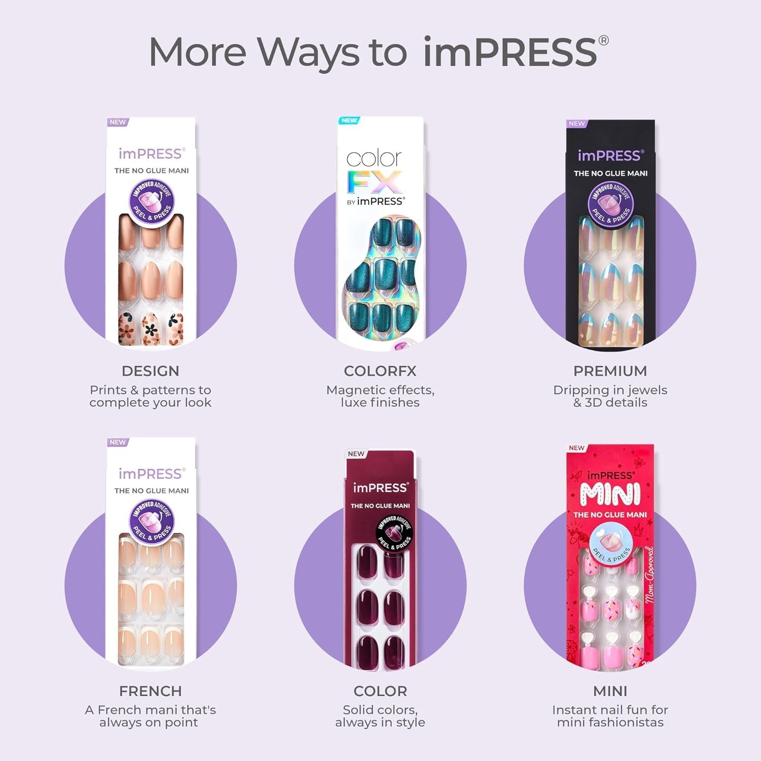 No Glue Mani Press On Nails, ColorFX, ‘Velvet Romance’, Purple, Short Size, S…