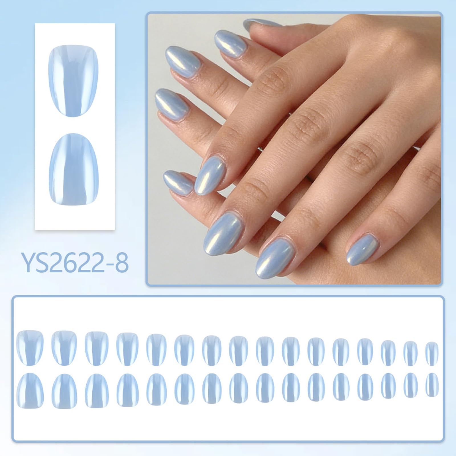 KASOICRA Blue Almond Press On Nails Short