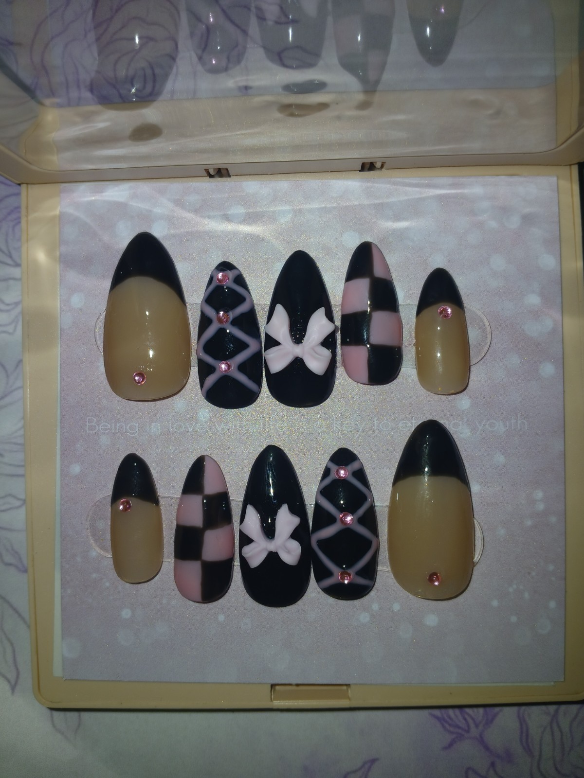 Pink Bow Press On-Nails (Handmade)