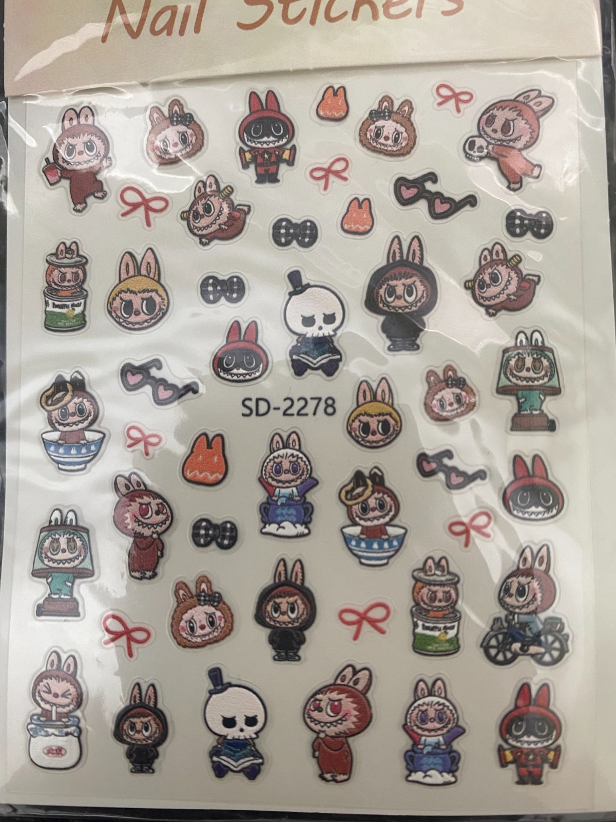 3D Labubu Nail Art Stickers Decor Cute Embossed 3D Decorative