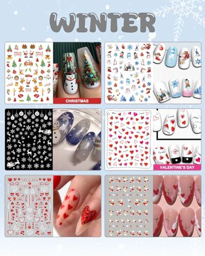 24 Sheets Seasonal Nail Art Stickers, Four Season Variety Pack All Holiday