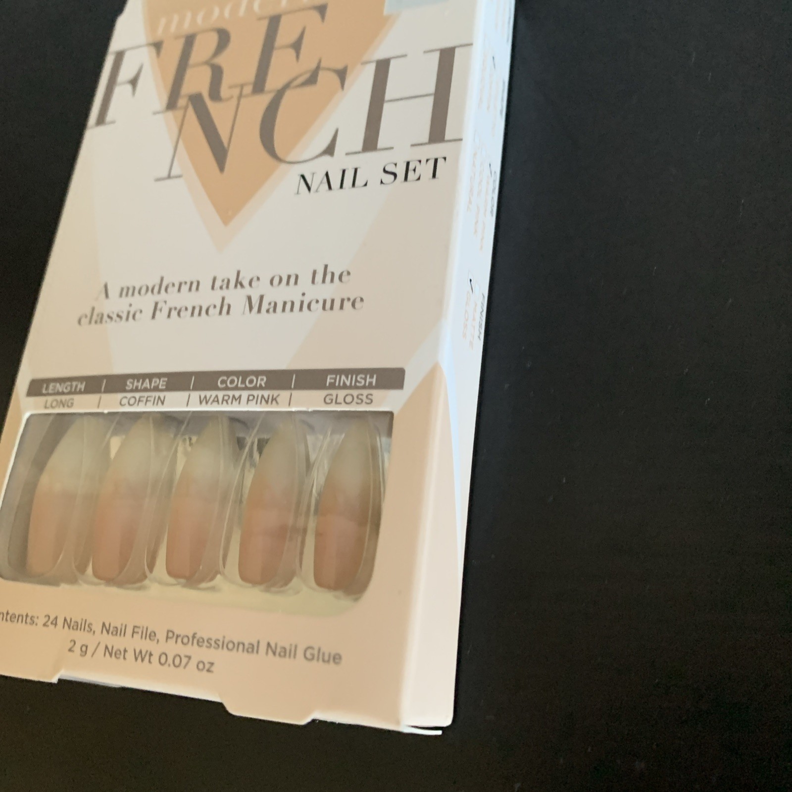 Salon Perfect 24 Nails Modern French Long Coffin Glossy Tan+Beige Ombre Effect