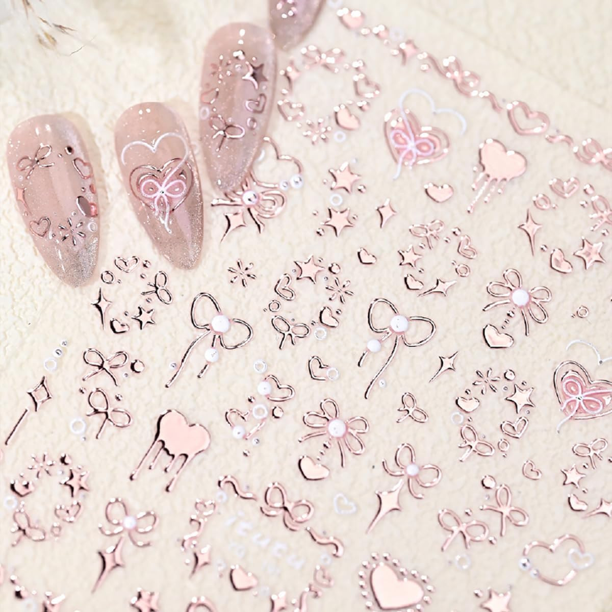 Valentine’S 5D Embossed Nail Art Stickers – Romantic Rose Gold & Pink Nail Decal