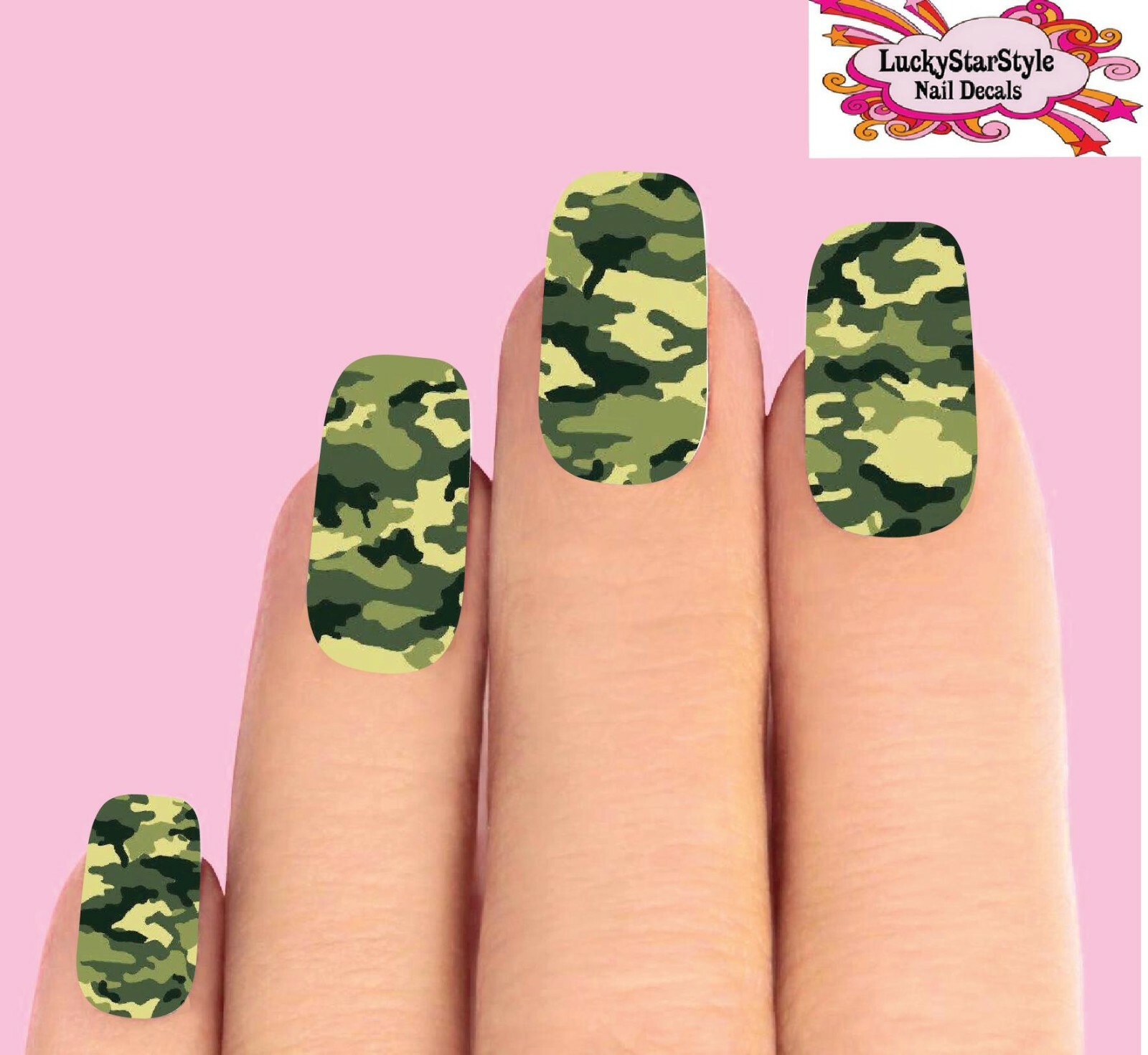 Waterslide Full Nail Decals Set of 10 – Green Camo Camouflage