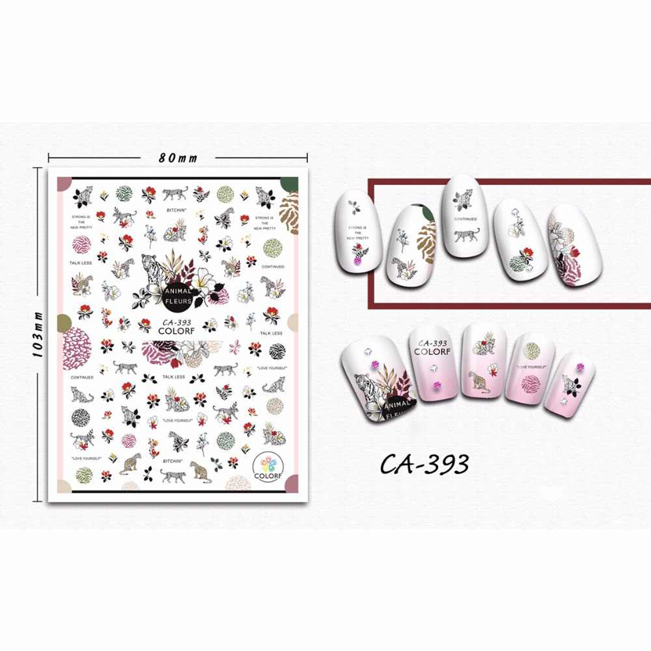 Nail art 3D stickers decal leopard red flowers white lilies CA393