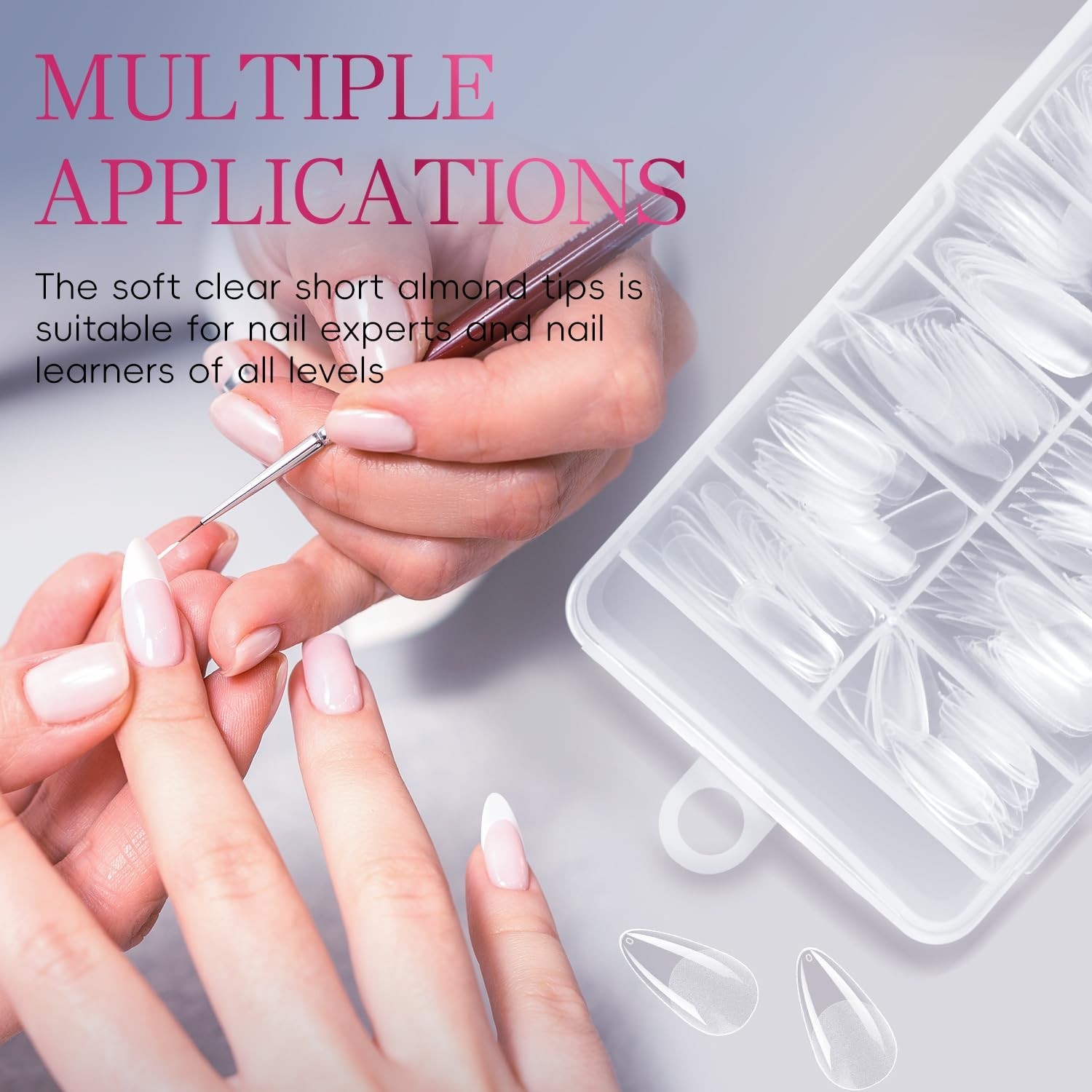 Professional 240Pcs Soft Gel Almond Nail Tips in 12 Sizes with Half Matte Finish