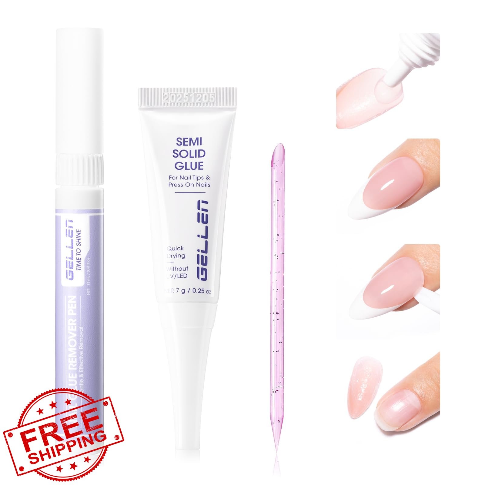 Gellen Semi Solid Nail Glue Lamp-Free Remover Pen Press On Tips Safe