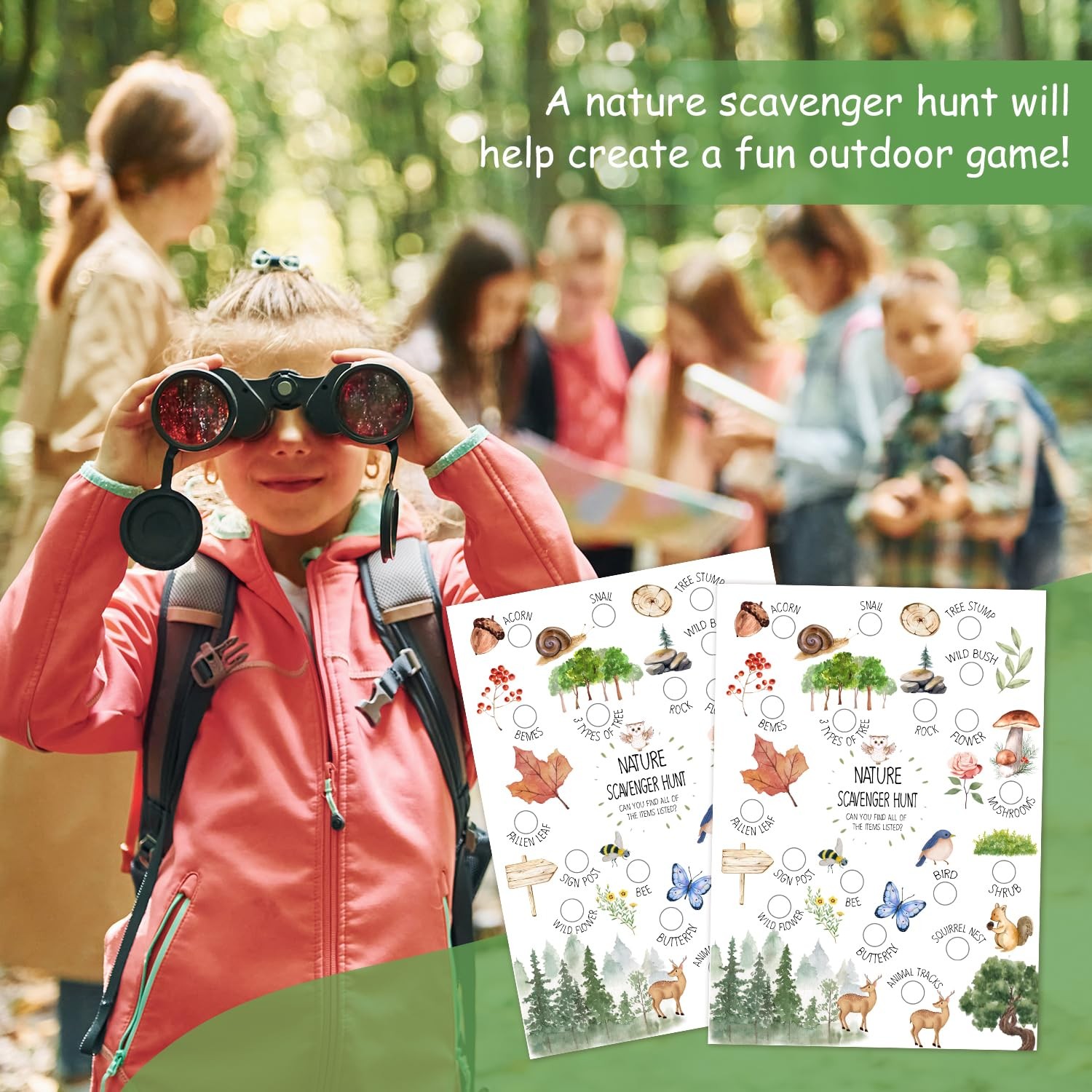 bxtala 30 Pcs Nature Scavenger Hunt Cards, Find and Seek Camping 5 x 7 inches