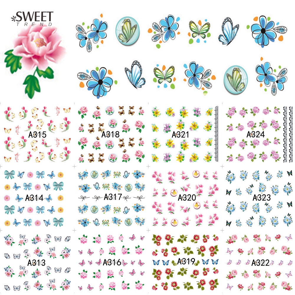 Nail Art Water Transfer Sticker Cute Lace Flower Butterfly Rose Bow Decal Manicu