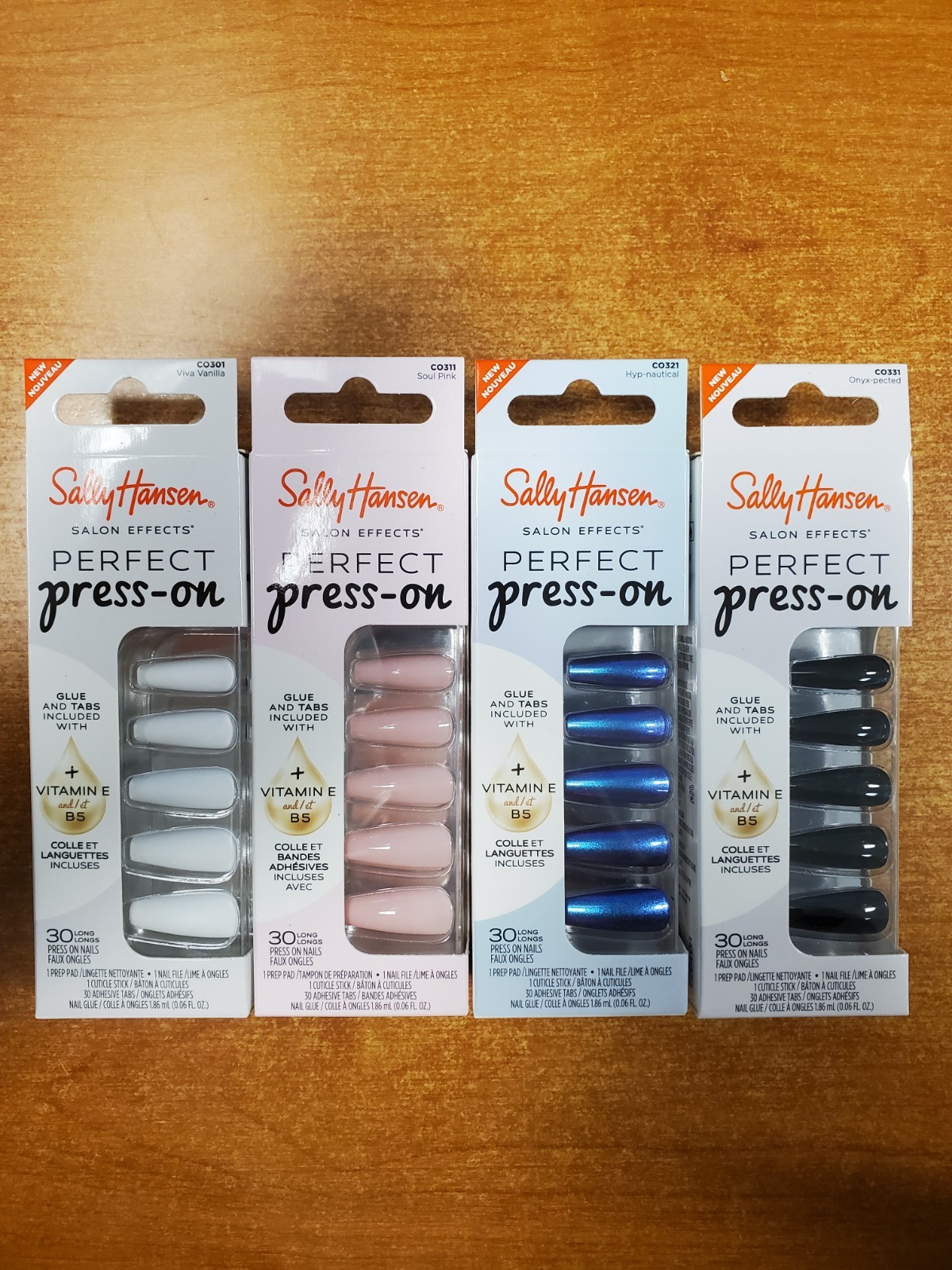 4 Boxes: Sally Hansen Perfect Mani Press On Nails ASSORTED Long Coffin (5D-3254)