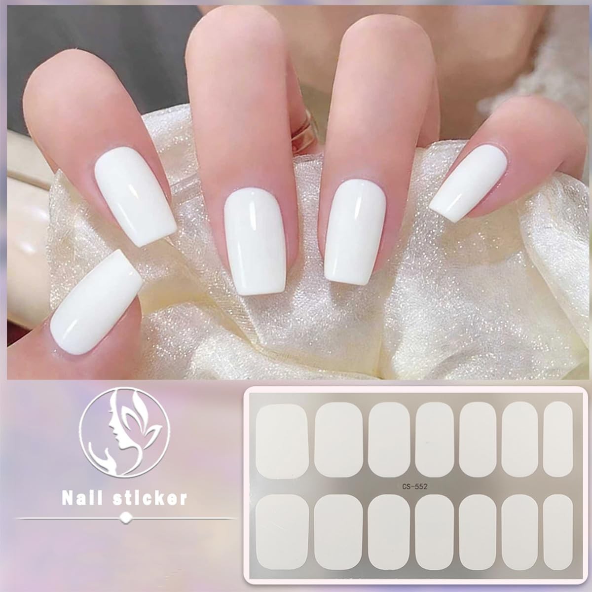 6 Sheets Solid Color Nail Strips Nail Wraps Glitter Solid Color Nail Polish S…