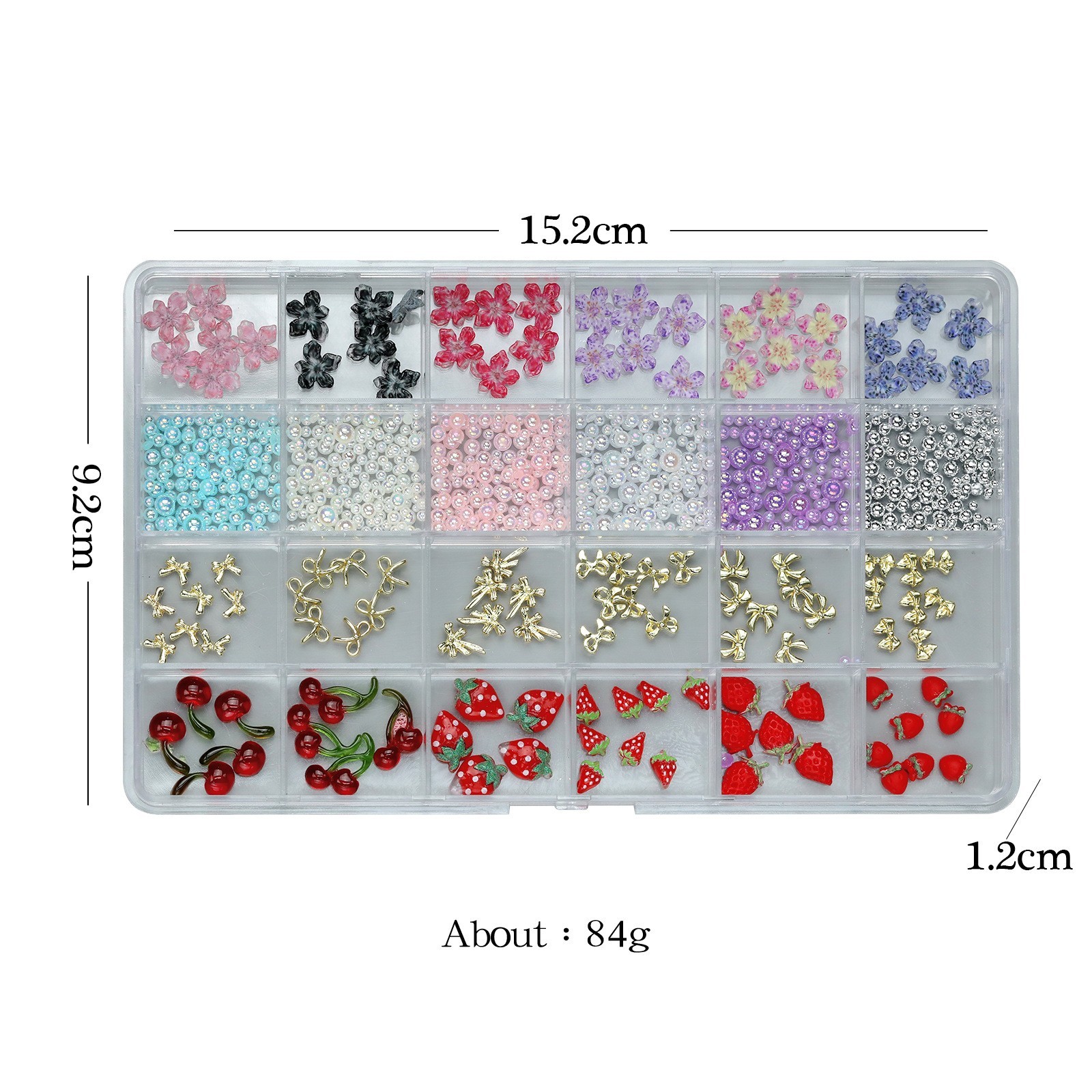 Mixed Styles Colors of Pearl Bows Flower 3D Nail Art Decor 24Grids/Box Set