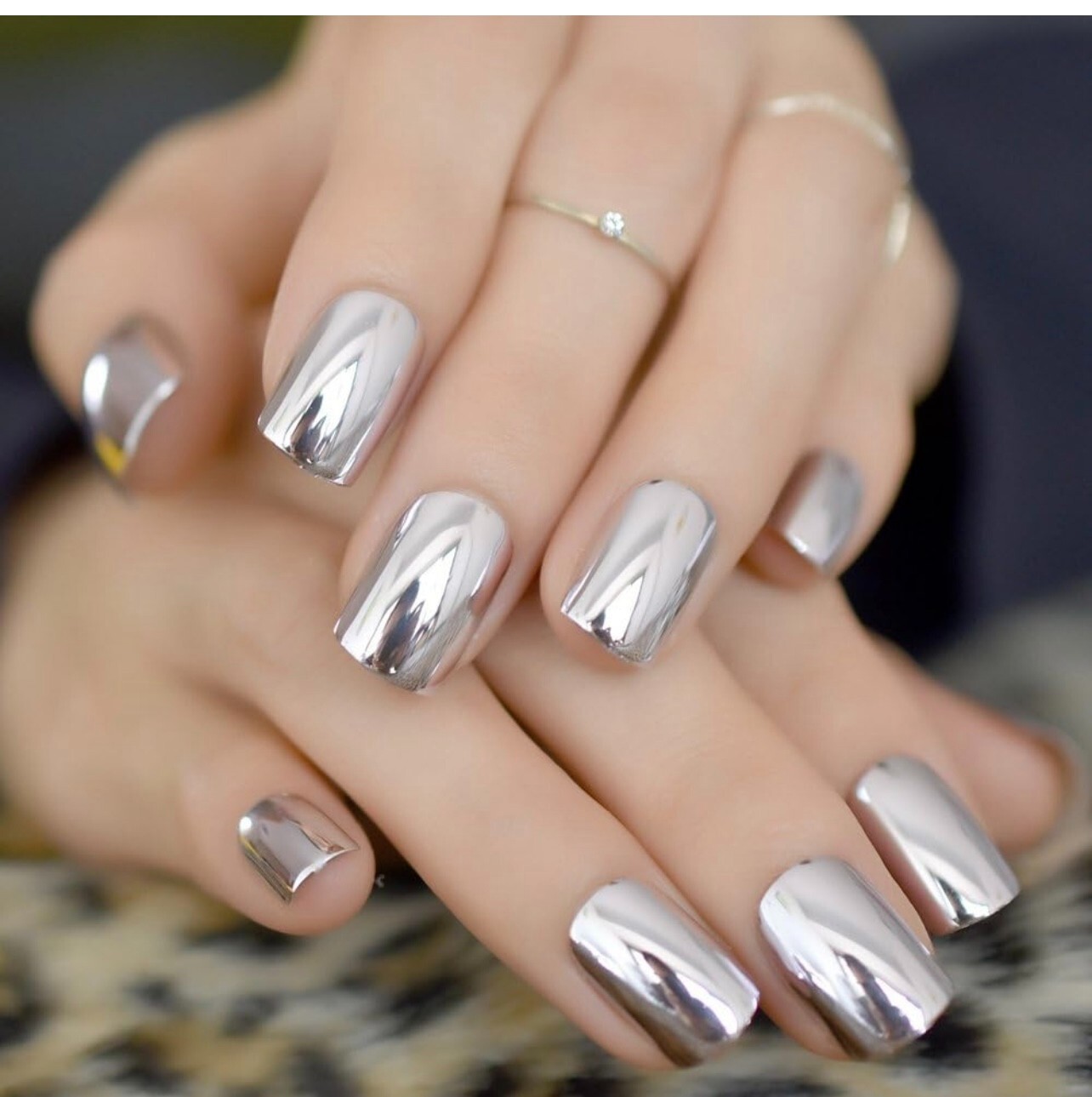 Coolnail Shiny Punk Style Metallic Short Reflective False Fake Nails Metal Plat