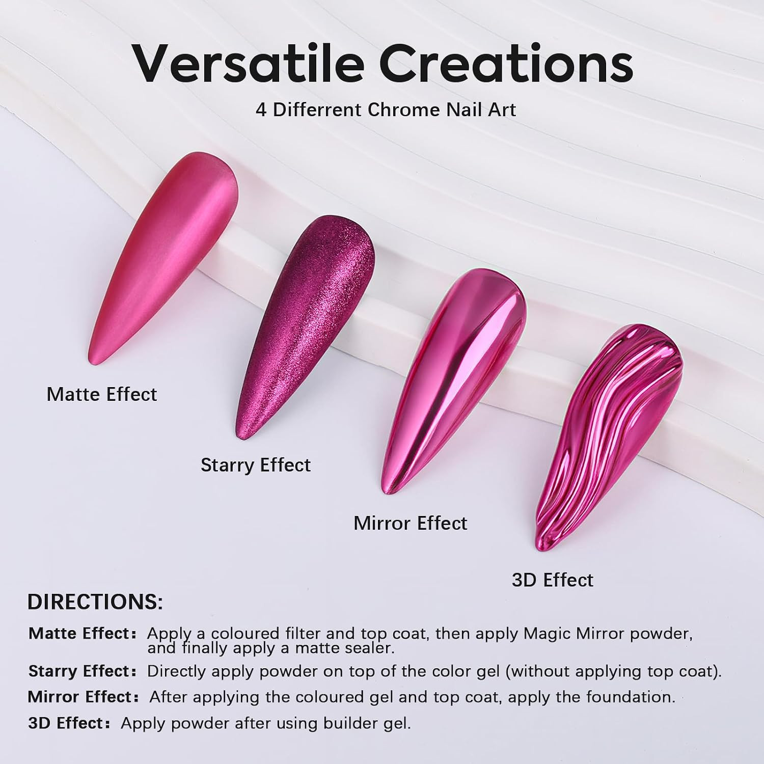 Metallic Mirror Chrome Nail Powder – 16 Colors Holographic Nail Art Set | Aurora